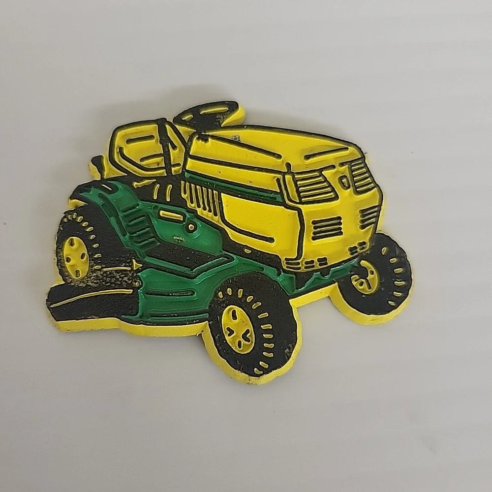 Vintage Fridge MAGNET GREEN AND YELLOW John Deere‎ Style LAWN MOWER TRACTOR